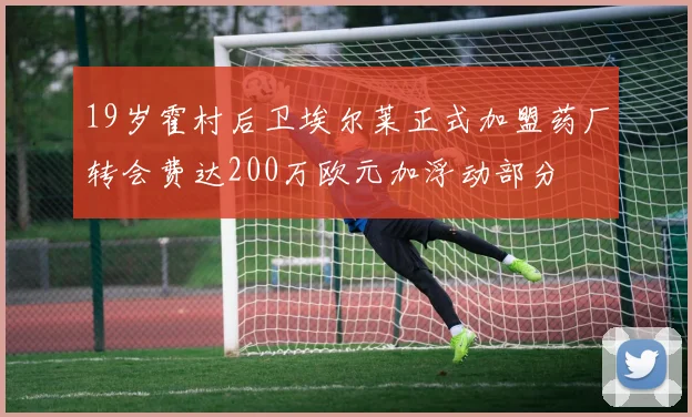19岁霍村后卫埃尔莱正式加盟药厂转会费达200万欧元加浮动部分